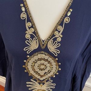 Lilly Pulitzer Chai Caftan NWT Navy Gold XXS